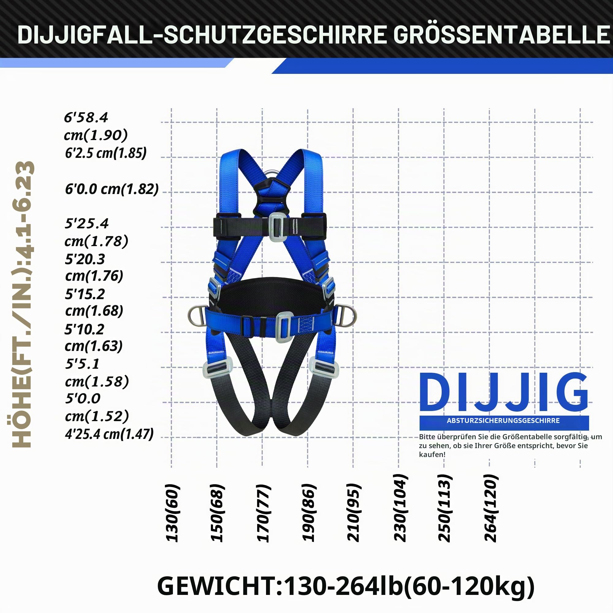 DIJJIG Anti-Fall Sicherheitsgurt-Set mit 1,8 m langem Schlüsselband, verstellbar, dicker Taillenschutz, verwendet für Hochgebirgsoperationen, Bauarbeiten, Baumpflege, CE-Zertifizierung