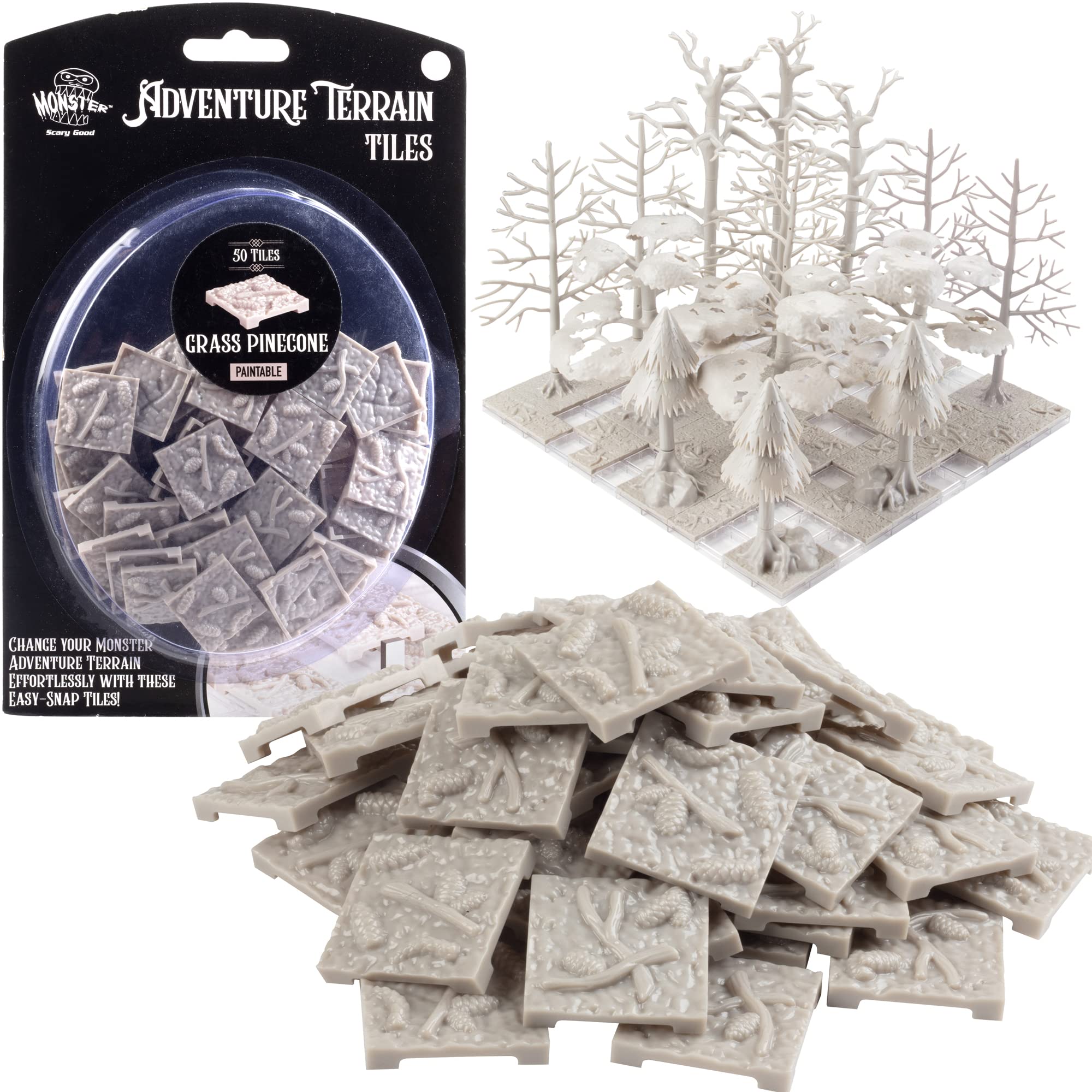 Monster Adventure Terrain- 50pc Grass Pinecone Tile Expansion Pack- Paintable 1x1” Tile Set- Easy Snap Creates Amazing Tabletop Terrain in Minute- Customize Your D&D and Pathfinder Dungeons Your Way