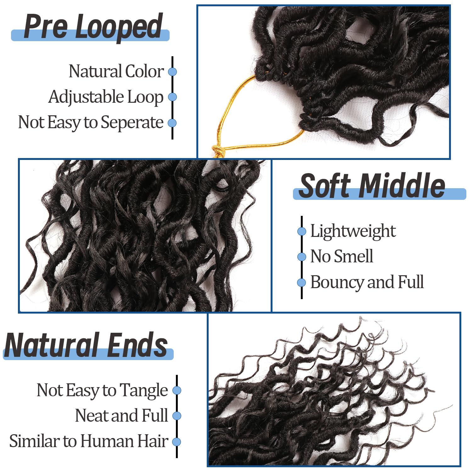 Faux Locs Crochet Hair Extensions Soft Locs Crochet Braids Hair Extensions for Braiding Hair Goddess Braids Extensions Hair Butterfly Locs (#1B - Image 3