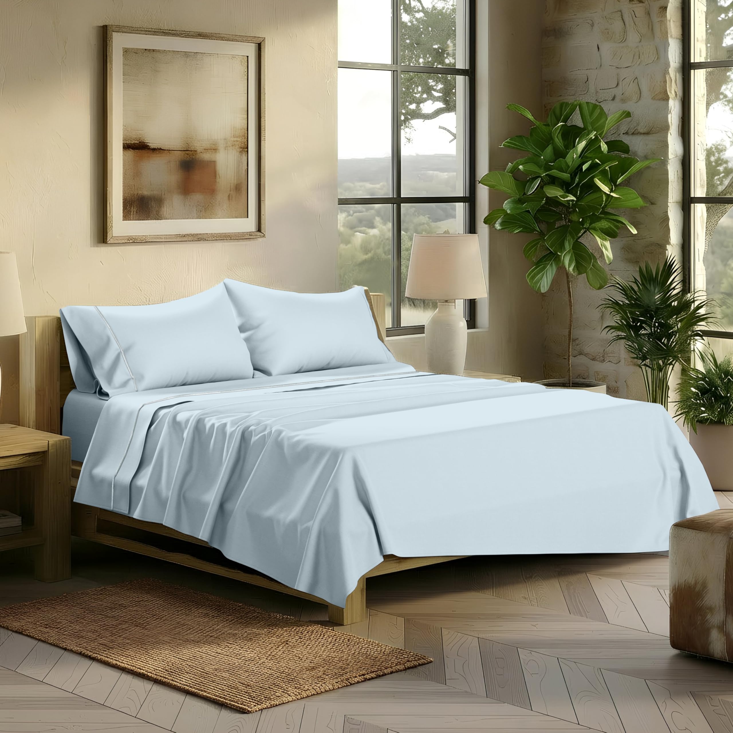 TEXAS LINEN CO. 100% Egyptian Cotton Sheets King Size - Snoozin' Supreme Collection 2000 Series Luxury King Bed Sheet Set, Cooling Sateen Weave, 17”