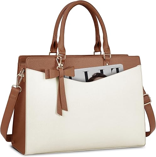 RAINSMORE Bolsa para laptop para mujer, 15.6 pulgadas, piel sintética, bolsa de trabajo profesional, para negocios, oficina, trabajo, impermeable,