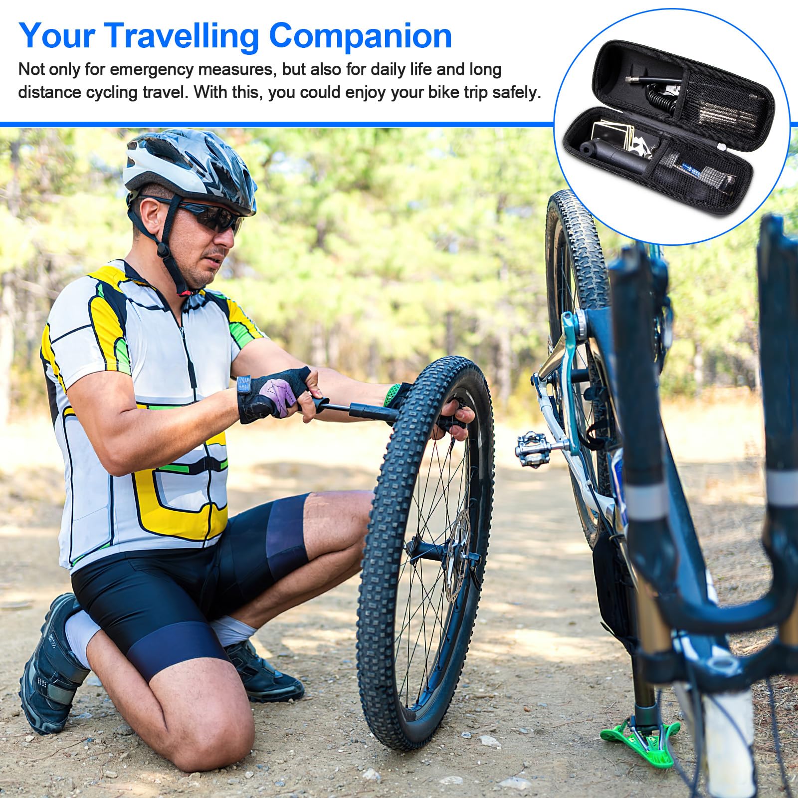 38PCs Kit Riparazione Pneumatici Bici Ninonly Kit Riparazione Bici con 120PSI Mini Pompa d'Aria e 16 in 1 Attrezzo Multifunzione da Bici per l'uso in Situazioni di Emergenza Durante i Viaggi a Lunga