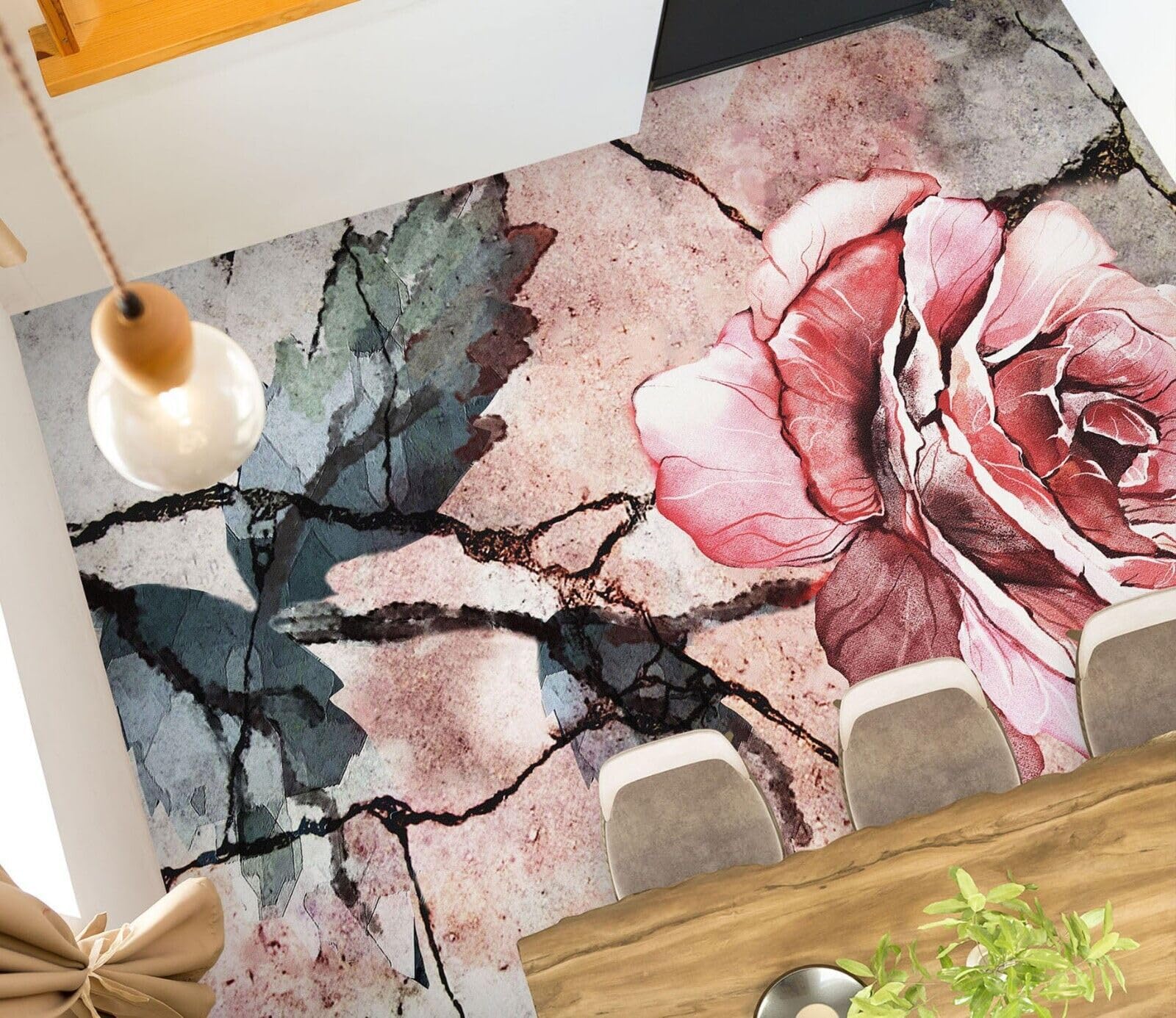 Cartel De Decoración De Piso Murales de papel pintado para suelo de flores rosas 3D, 250 * 175 cm Murales Pegatinas Cuarto de baño Vinilo autoadhesivo Papel tapiz