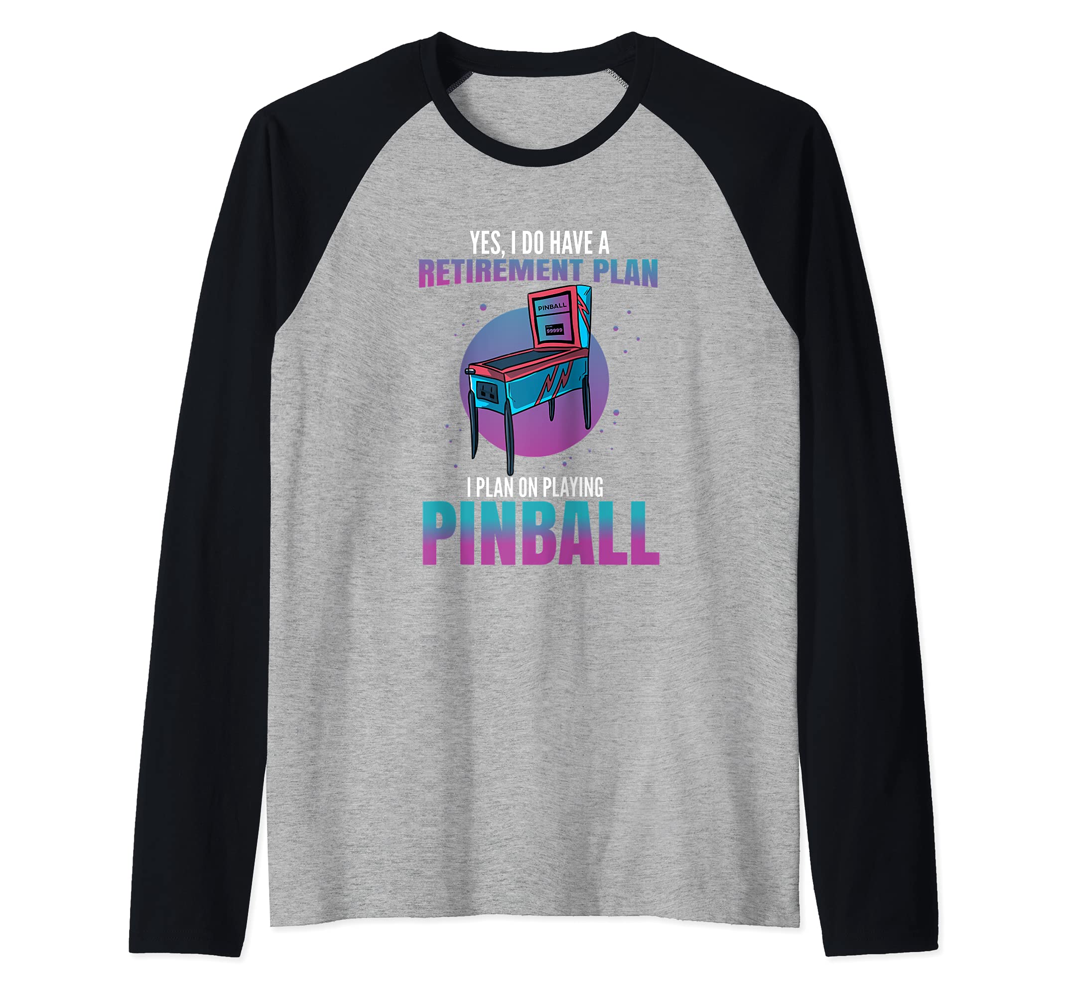 Vintage Arcade Gift - Men or Women Flipper Raglan Baseball Tee, Black