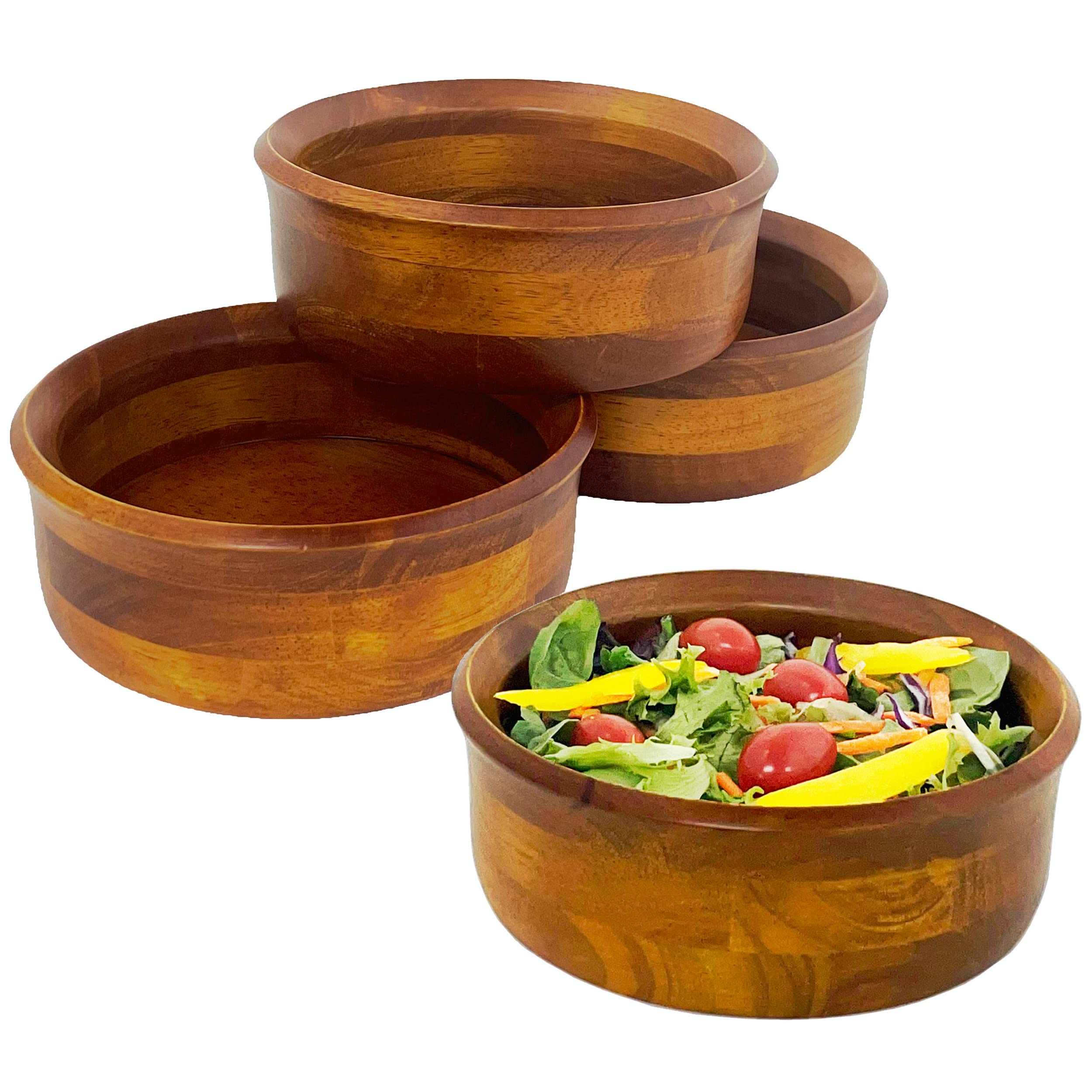 Woodard & Charles Wood Serving Bowls for Salad, Snack, Fruit, Chips, or Candy (Individual Bowls – Set of 4)