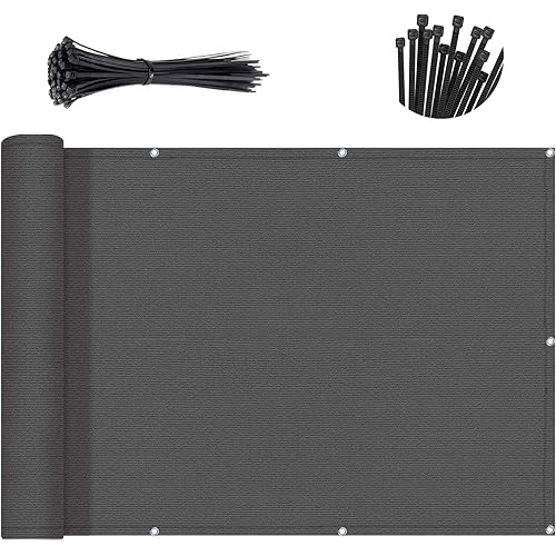 SUNNY GUARD 3'x16' Dark Grey Balcony Deck Privacy Screen Fence Apartments Railing Cover Heavy Duty Mesh Windscreen for Outdoor,Backyard,Patio