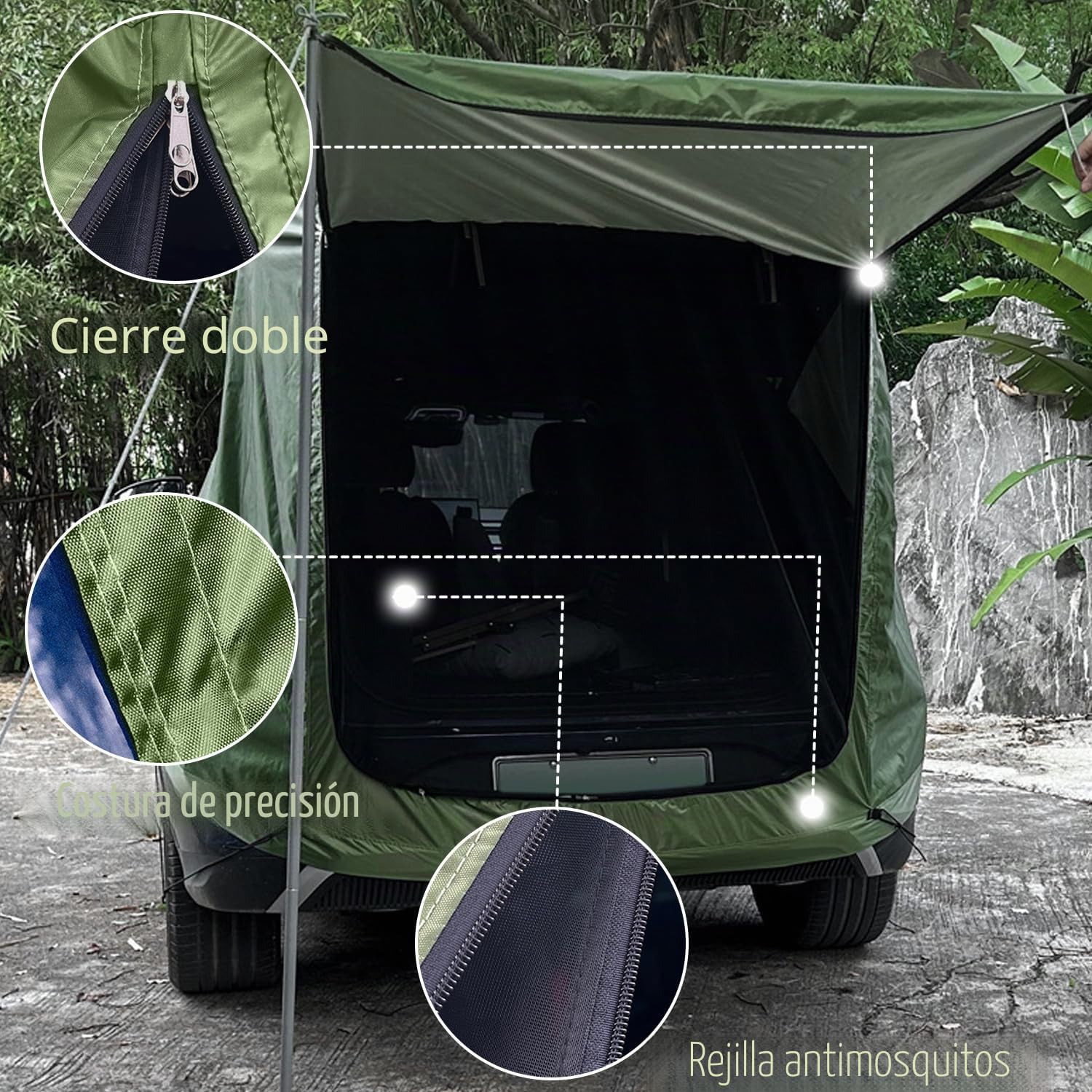 Tienda de campaña trasera para coche con mosquitera, resistente al viento, protección solar y resistente al agua – Tienda de campaña para coche, para SUV, toldo para camping y aventuras al aire