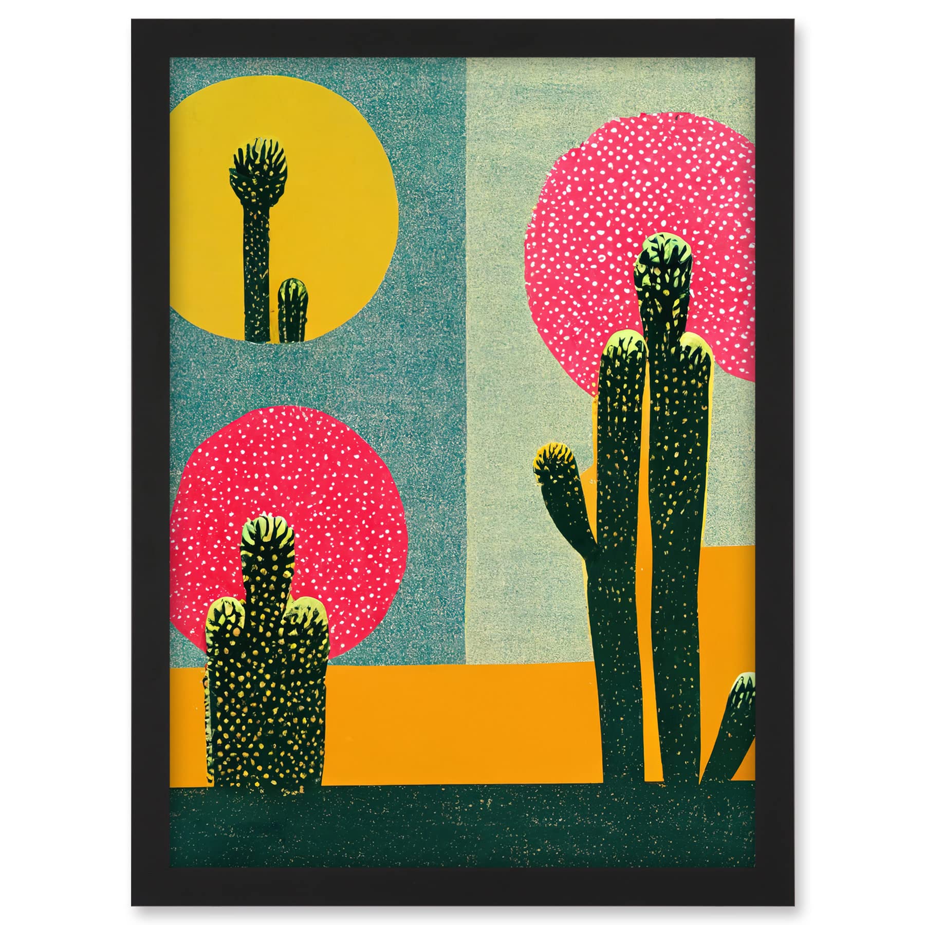 Wee Blue Coo Surreal Pop Art Cholla Desert Cactus Artwork Framed A3 Wall Art Print