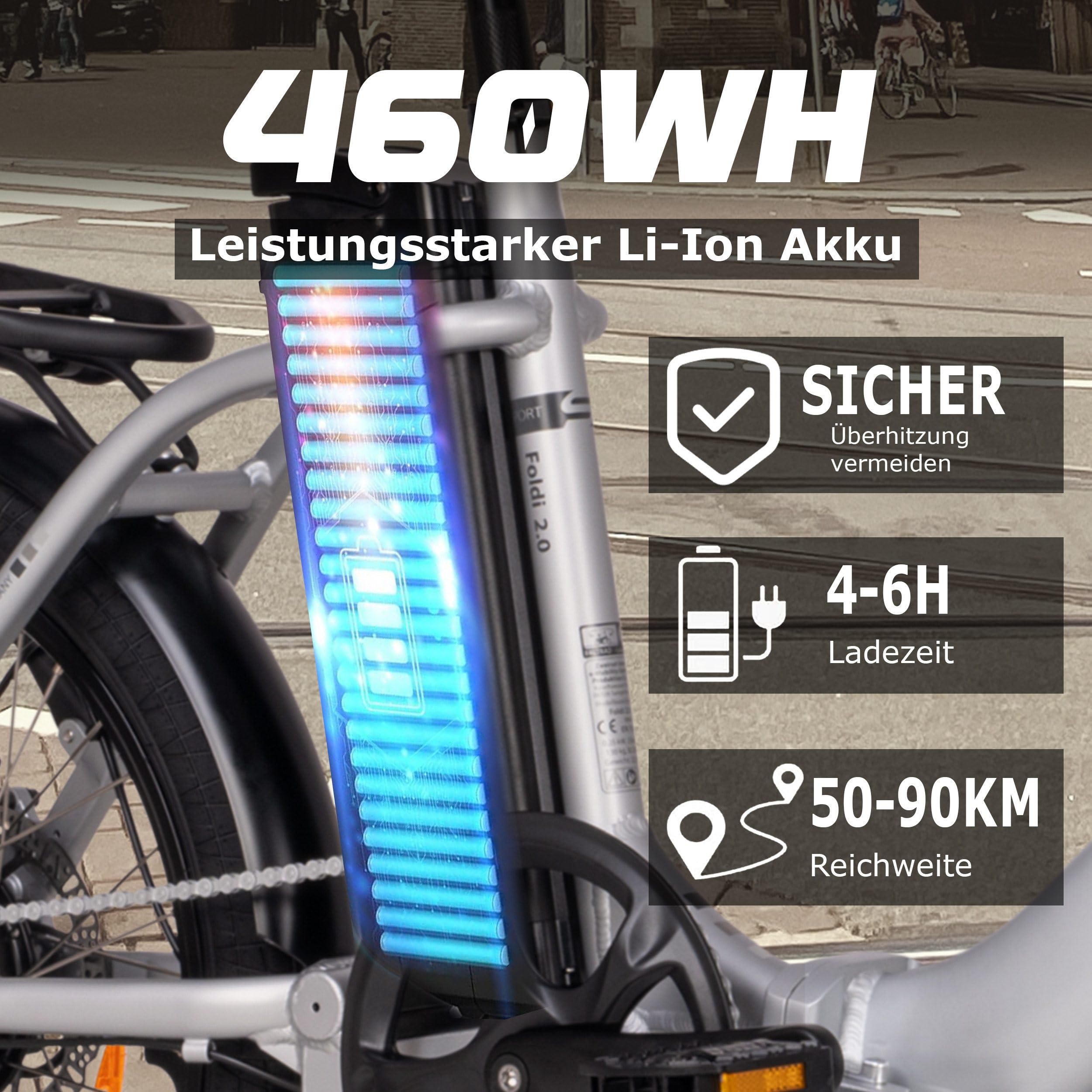 SAXXX E Bike Klapprad 20 Zoll mit 36V 13Ah Akku，90KM Lange Range