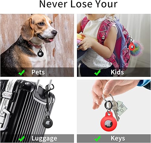 Miniatura 9 de Funda de silicona compatible con AirTag, paquete de 4 unidades, suave, antiarañazos, a prueba de golpes, funda protectora AirTag con mosquetón para