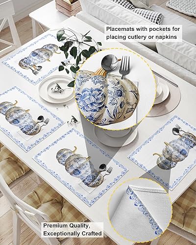 Miniatura 8 de Plaid Flowers Table Placemats for Dining Table Set of 4,Cotton Linen Cloth Kitchen Place Mats with Pocket,Burlap SquareRectangle Table Holiday Food