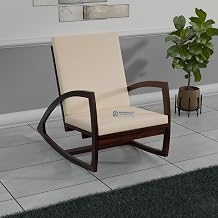 Jangid Handicraft Solid Sheesham Wooden Rocking Chair for Living Room | Lounge Chair for Bedroom | Contemporary Swing Arm Chair for Balcony | Modern Arm/Sofa Chair | White Cushion & Walnut Finish