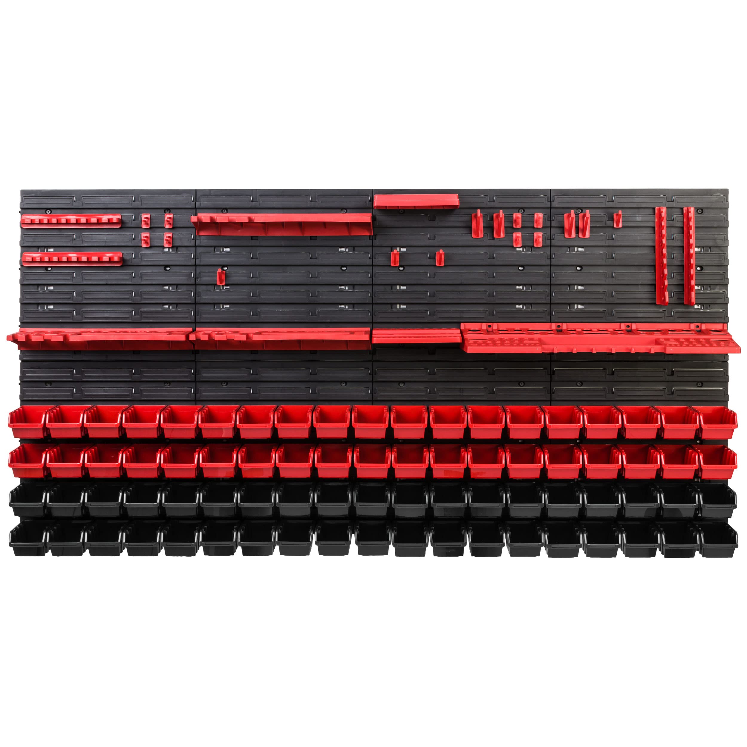 Scaffale da officina, 156 x 78 cm, 76 pezzi, con supporti per attrezzi e scatole impilabili, pannelli da parete, scaffali extra resistenti, per merci, garage, scaffali da parete
