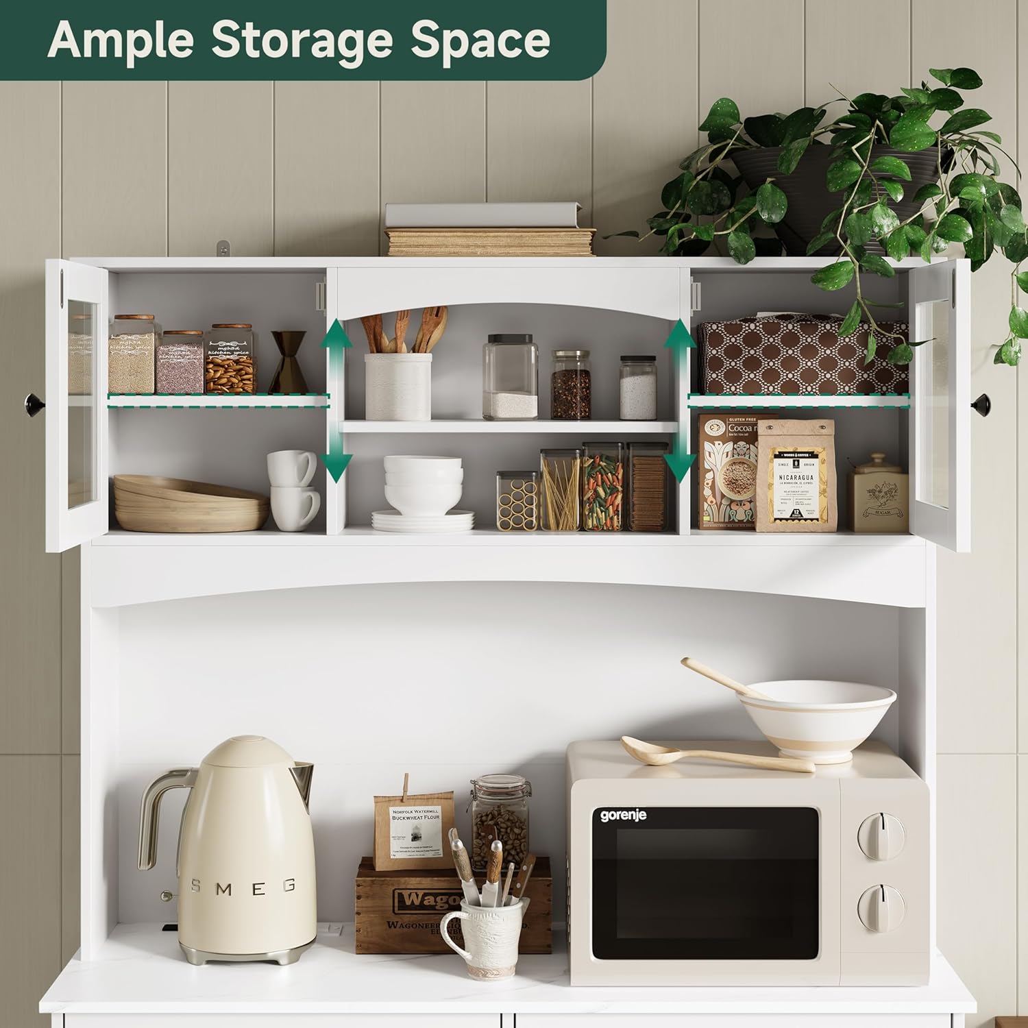 Double Tilt Out Trash Can Cabinet with Deodorizing Function and Power Outlet, 71" Tall Kitchen Pantry Storage Cabinet with Hutch & 2 Drawers, 2 x 13 Gallon Freestanding Recycling Garbage Cabinet