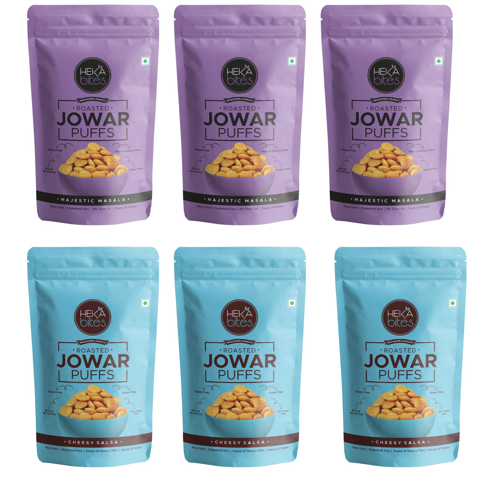 HEKA bites Roasted Jowar Puffs Assorted - Pack of 6 | Made with 80% Jowar | Healthy Snack | Sugar Free | High Protein and Fiber | Cholesterol Free | Gluten Free (40g x 6) (Pack of 6) (B0BFRTHVCL) Amazon Price History, Amazon Price Tracker