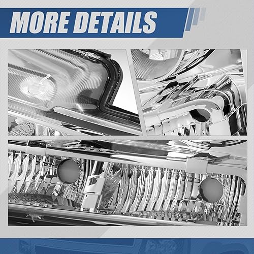 Miniatura 5 de Auto Dynasty - Conjunto de faros compatible con Chevy Tahoe Avalanche Suburban 2007-2014 1500 2500, lámparas de halogéno de repuesto para lado del