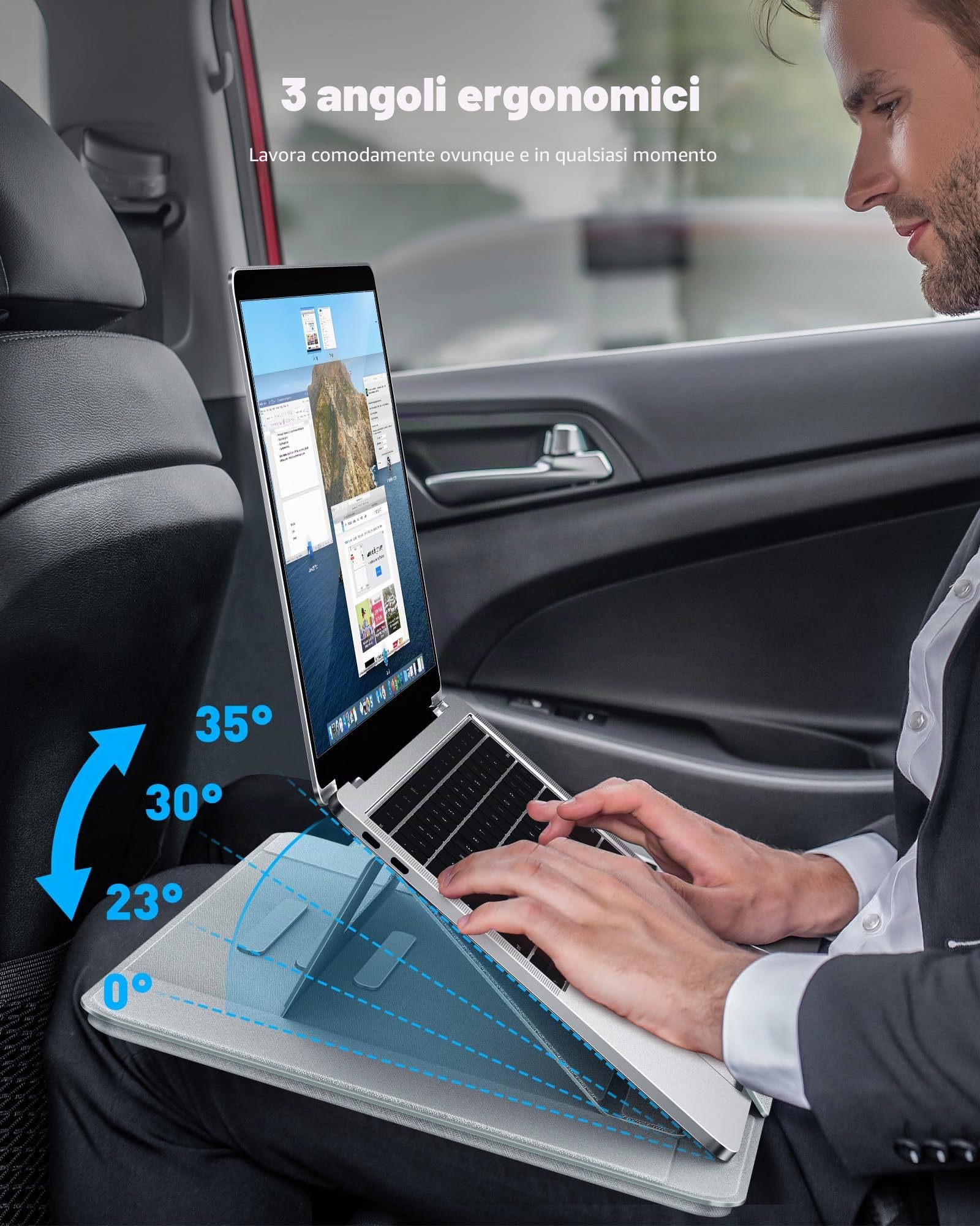 AboveTEK Tavolo per computer portatile – Laptop desk ergonomico con superficie antiscivolo, Heat Shield, Retractable Mouse Pad, Portable Laptop Lap Pad for Bed, Divano Travel