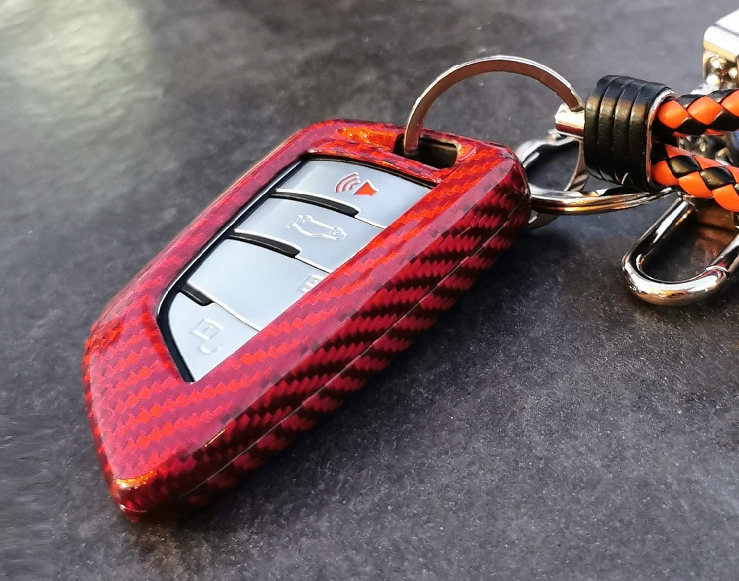 iJDMTOY Real/Genuine Gloss Red Carbon Fiber Key Fob Shell Cover, Compatible With BMW X1 X4 X5 X6, 5 Series, 7 Series Smart Key Fob