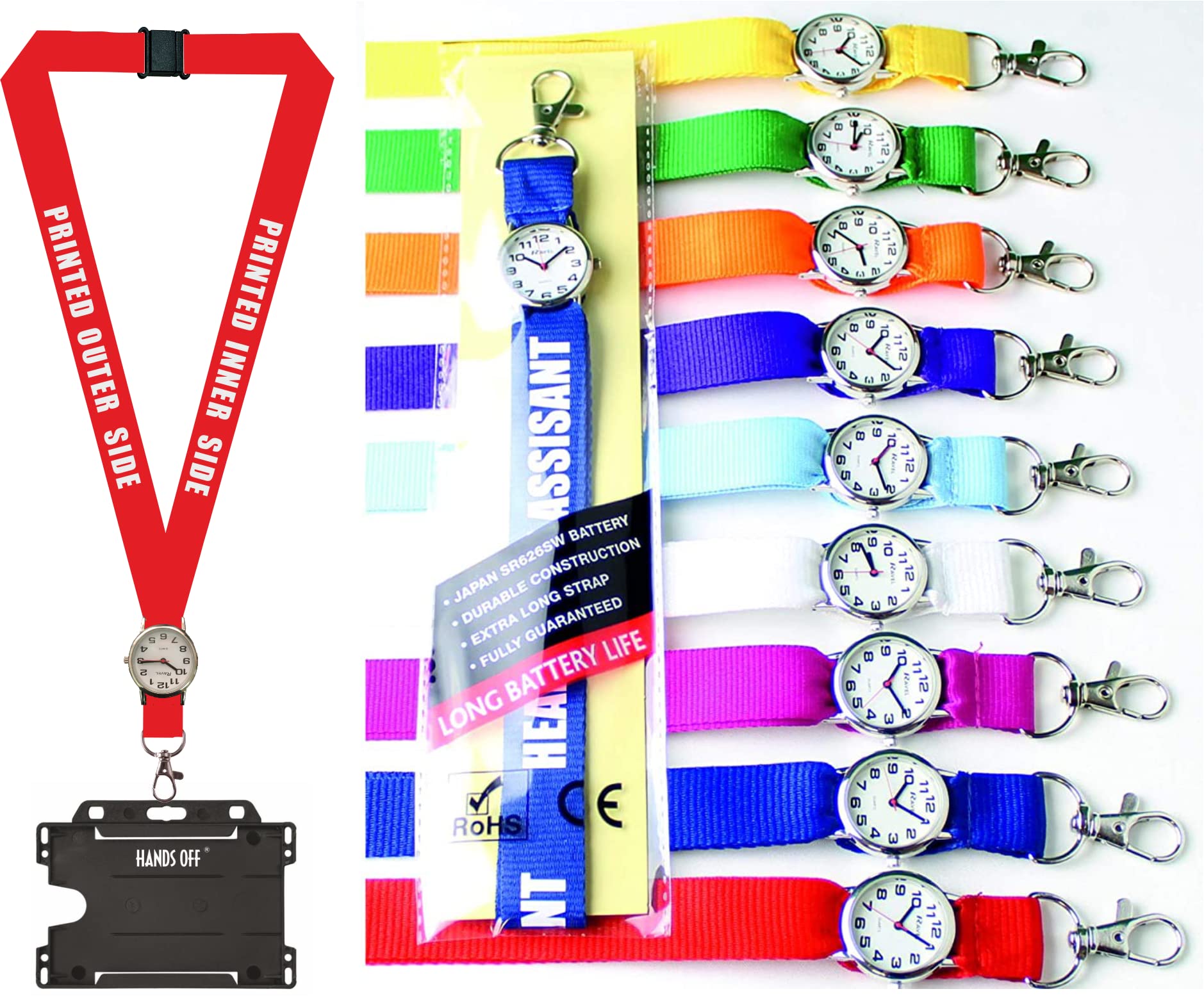 Lanyard with Integrated Watch x 1 Personalised with Your Text, for Nurse's,Teachers etc (Red)