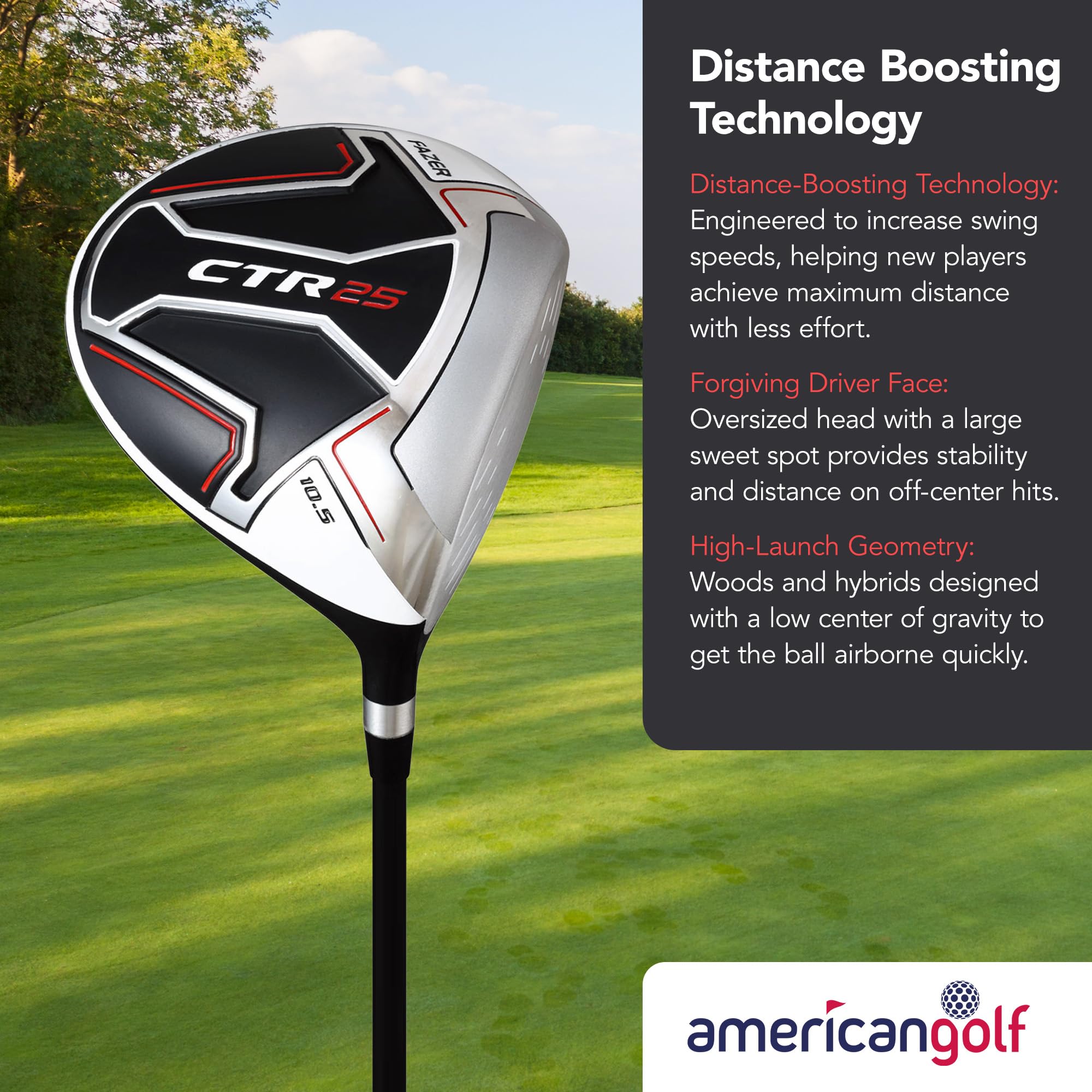 Fazer CTR25 - Set da golf da uomo, destrorsi, in legno da fairway, ibrido, ferri oversize, putter, mazza da golf, borsa con supporto, set completo di mazze da golf per principianti e giocatori