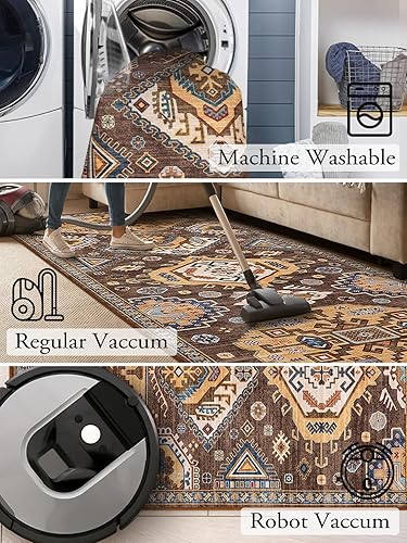 Miniatura 5 de Lahome Alfombra oriental de cocina de 2 x 3, color marrón, para interiores, entrada, entrada, entrada, vestíbulo, suelo, ultrafina, de pelo bajo, no