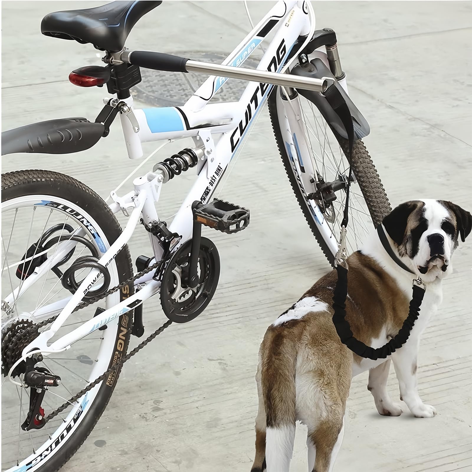Smycz rowerowa, smycz rowerowa dla psa, smycz rowerowa dla psa, zestaw głośnomówiący smycz rowerowa do chodzenia, elastyczna opaska na głowę, stal nierdzewna
