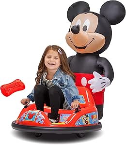 6V Mickey Mouse Toys Toddler Bumper Car - Ride On Toddler Toy, Kids Electric Bumper Car, Auto-Inflated, Parent Remote Control, LED Light, 360° Spins, 1 MPH, Max Weight 66lbs, Age 1.5-4yrs
