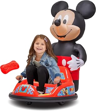 6V Mickey Mouse Toys Toddler Bumper Car - Ride On Toddler Toy, Kids Electric Bumper Car, Auto-Inflated, Parent Remote Control, LED Light, 360 Spins, 1 MPH, Max Weight 66lbs, Age 1.5-4yrs