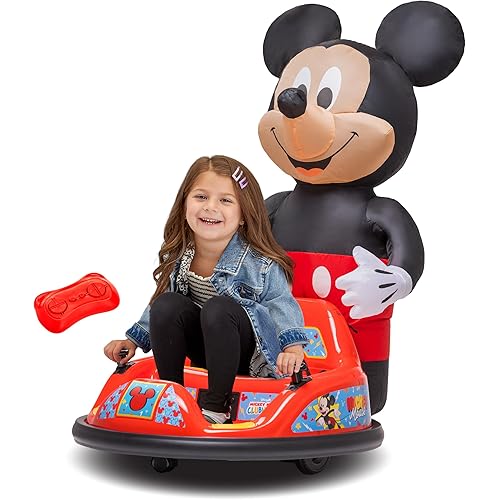 6V Mickey Mouse Toys Toddler Bumper Car - Ride On Toddler Toy, Kids Electric Bumper Car, Auto-Inflated, Parent Remote Control, LED Light, 360° Spins, 1 MPH, Max Weight 66lbs, Age 1.5-4yrs
