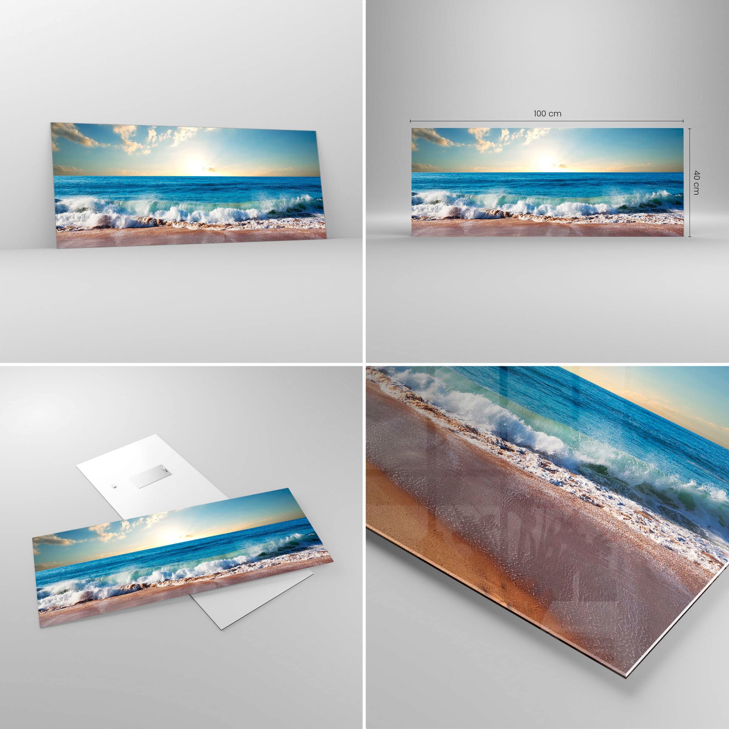Moderne Impression sur Verre 100x40cm Image Tableau en Verre Decoration Murale mer rivage eau Grand Tableaux Decoratifs Muraux Chambre Cuisine Panoramique Deco Cadre Salon Art Wall GAB100x40-3551