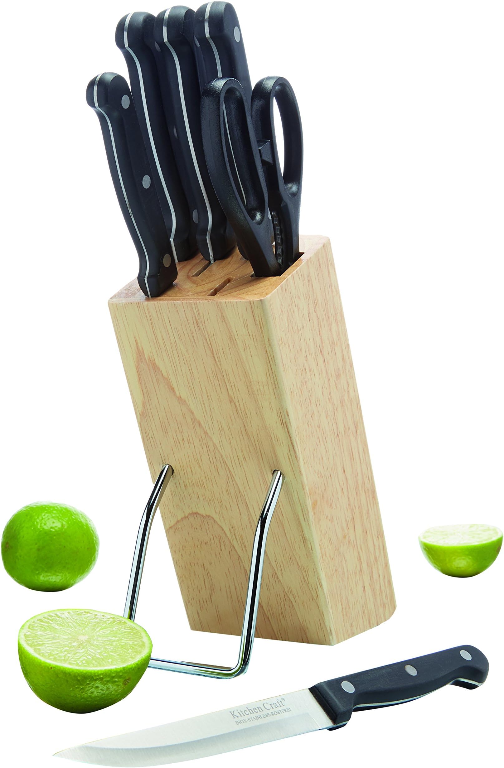 KITCHENCRAFT KCKNBLOCK1 Six Piece Knife Set and Wooden Knife Block, Display Boxed