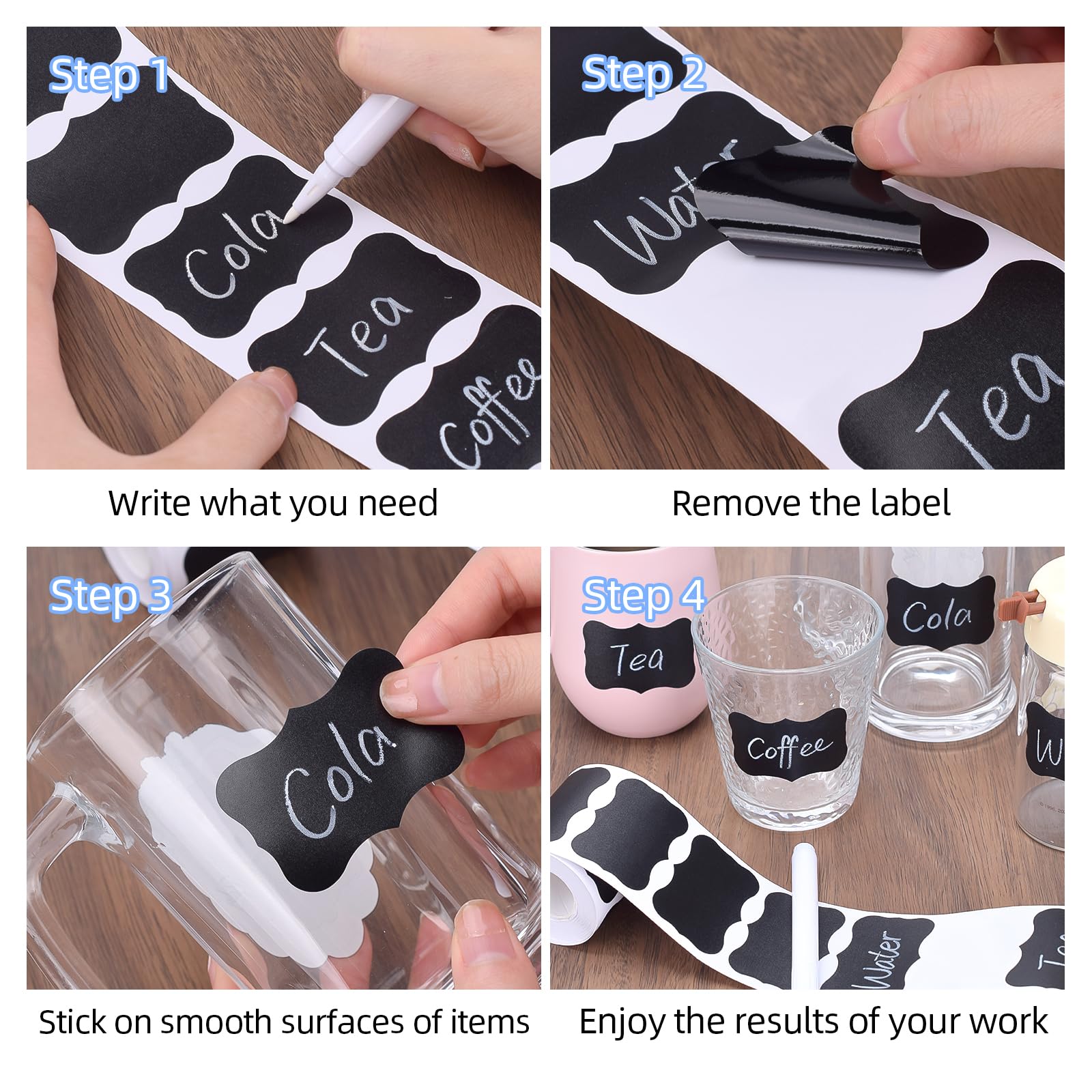 BAMTTOO Chalkboard Label Stickers Waterproof Blackboard Labels with 2 Erasable Chalk Marker for Jars Pantry Containers Glass Bottles Kitchen Spice Storage Bins Stickers (300pcs Labels+2pcs Pens) - Image 3