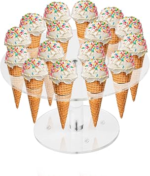 Ice Cream Cone Holder, Clear 16 Holes Food Stand,Acrylic Waffle Cone Display Stand,Hand Roll Sushi Popcorn stand Rack for Kids Party Birthday Wedding Decoration