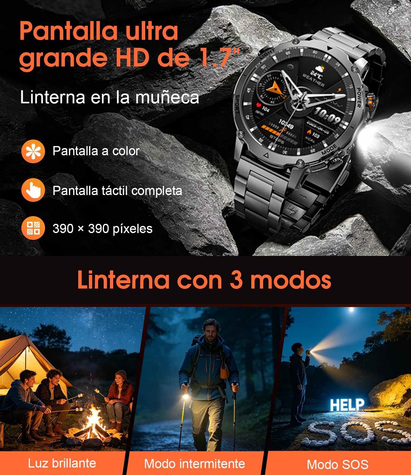 SUNKTA Reloj Inteligente para Hombre 1400 mAh Grado Batería 1,7" HD Llamadas Bluetooth Militar Smartwatch 100+ Modos Deportivo y de Fitness con iOS y Android,Monitor de Salud,sueño,podómetro,Gris