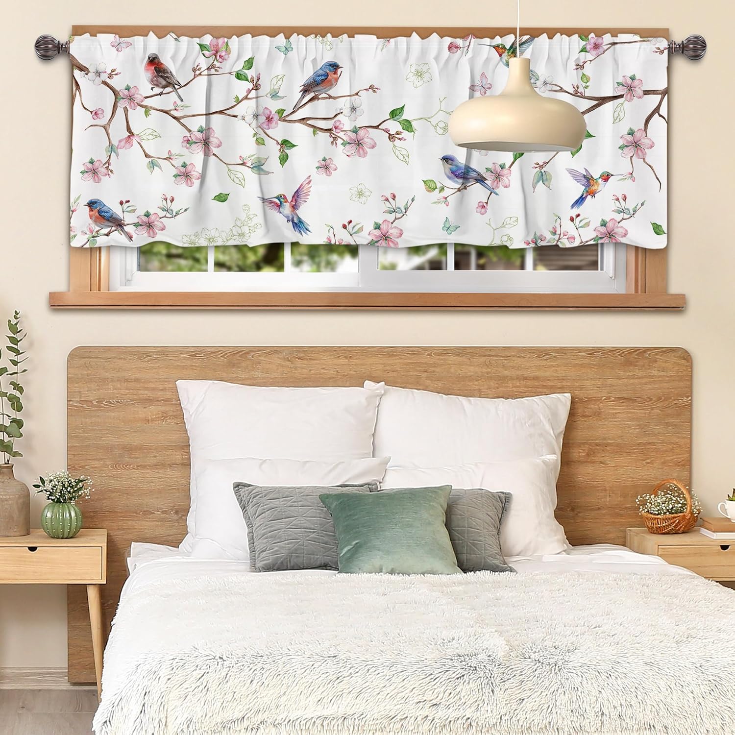 Spring Kitchen Curtains and Valances Set 3 PCS for Window, Floral Bird Spring Kitchen Decor for Bahtroom, Home - Laundry Farmhouse Short Curtains 54" w x 18" L and 27" w x 36”L - Image 9