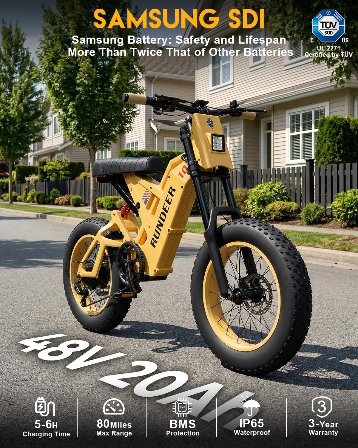 Electric Bike for Adults, 2000W Peak Motor, 32 MPH 40-80 Miles 100 N·m Fat Tire Ebike with 48V 20Ah Removable Battery, 20" Electric Dirt Bike, Hydraulic Suspension and 3-Year Support(Y)