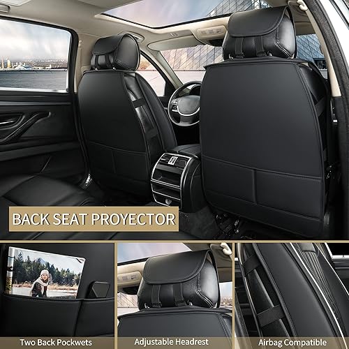 Miniatura 3 de Sanwom Juego completo de fundas de cuero para asiento de automóvil, fundas universales para asiento de vehículo, fundas impermeables para la mayoría