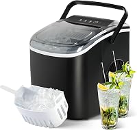 YSSOA Portable Countertop Ice Maker: 26lbs/24Hrs, 9 Cubes in 6 Mins, Self-Cleaning, Quiet Black