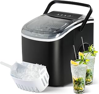 YSSOA Portable Countertop Ice Maker: 26lbs/24Hrs, 9 Cubes in 6 Mins, Self-Cleaning, Quiet Black