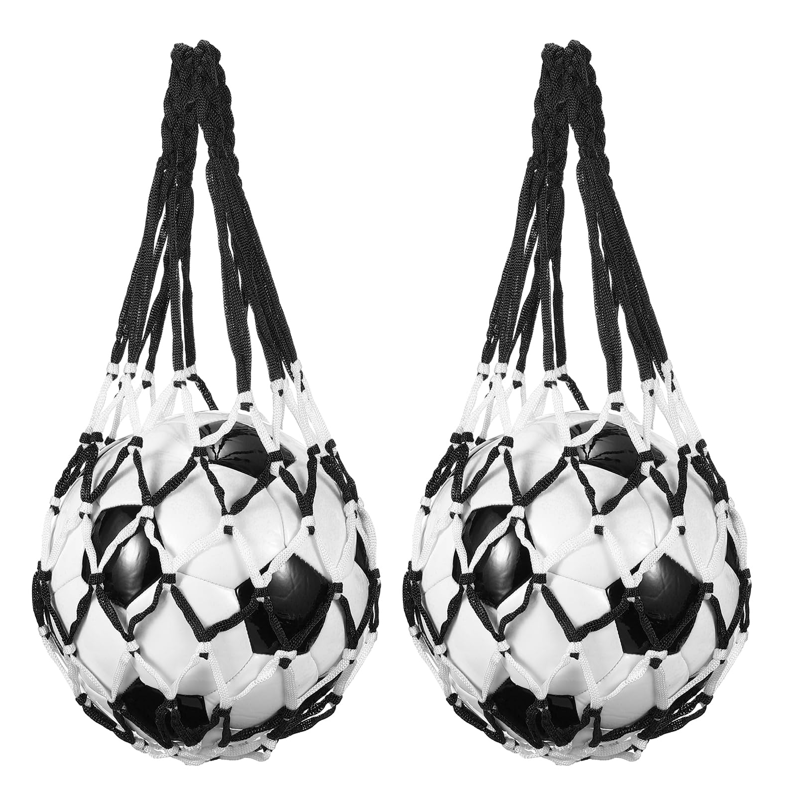 sourcing map 2 Pcs Basketball Net Bags, Nylon Soccer Ball Holder Portable Multifunctional Single Ball Mesh Net Bag for Storage Basketball Soccer Rugby Balls, Black/White