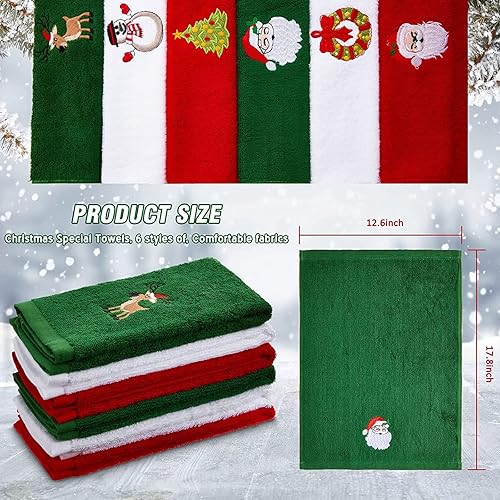 Miniatura 9 de Tatuo 6 toallas de mano decorativas de Navidad bordadas con Papá Noel, reno, muñeco de nieve, árbol de Navidad, toallas de tela para el hogar,
