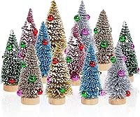 Vista 7 de Yookat 12 piezas de mini árboles de Navidad, mini árboles de sisal pequeños, mini pinos con base de madera, mini árboles de cepillo de botella