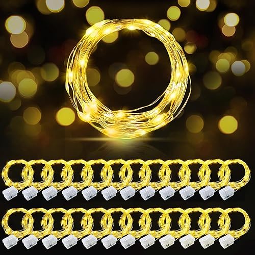 Paquete de 24 guirnaldas de luces LED que funcionan con pilas, guirnalda de luces impermeables de 7 pies, 20 luces LED de luciérnaga estrelladas