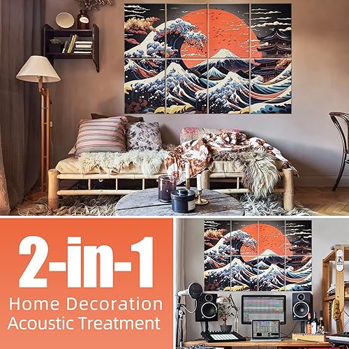 Miniatura 4 de 8 paneles de pared acústicos artísticos, paneles de pared autoadhesivos insonorizados de 48 x 32 pulgadas, panel de absorción de sonido de alta