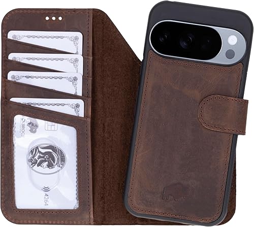 Miniatura 25 de BLACKBROOK Carter - Funda tipo cartera para Google Pixel 10 – Carter 2 en 1 desmontable con tapa a presión, cuero de grano completo, bloqueo RFID