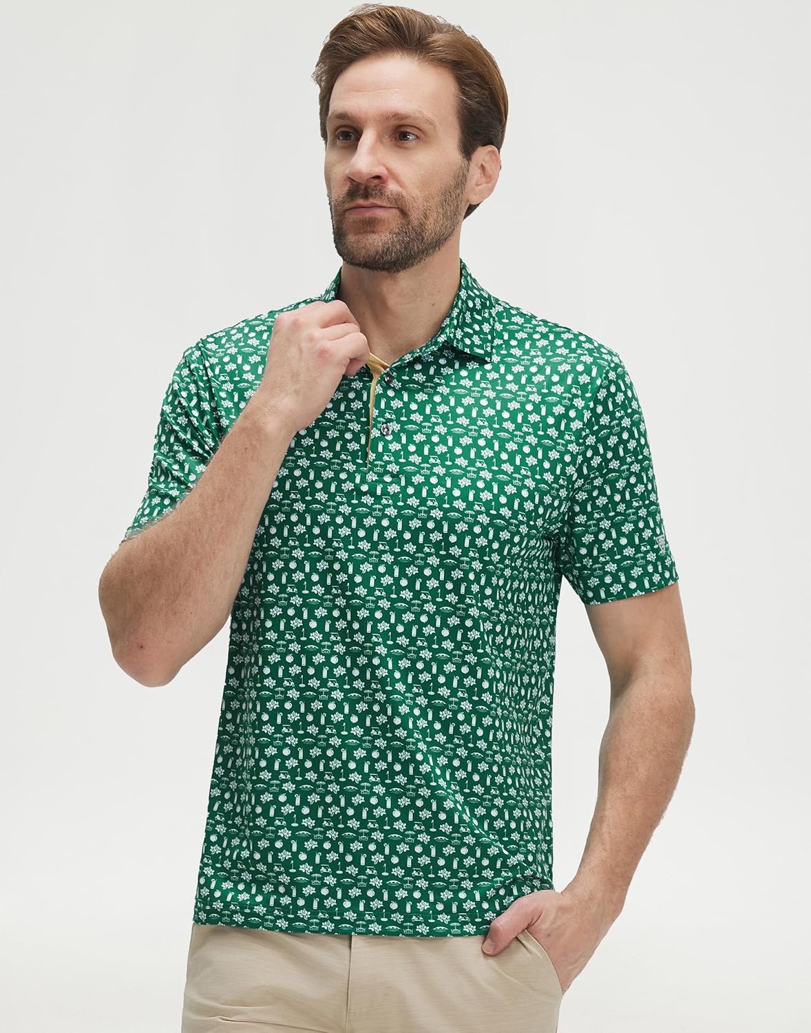 M MAELREG Mens Golf Shirt Print Performance Moisture Wicking Dry Fit Short Sleeve Casual Sport Collared Polo Shirts for Men