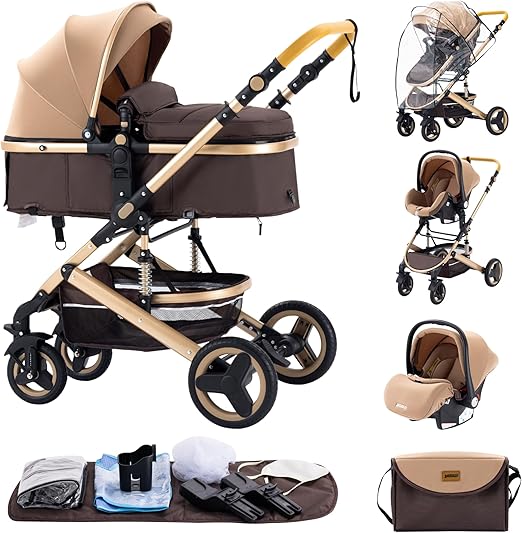 trio passeggino neonati in offerta 3 in 1，pieghevole trio，Con la borsa mamma trio passeggino neonati，Pneumatici in gomma，25kg