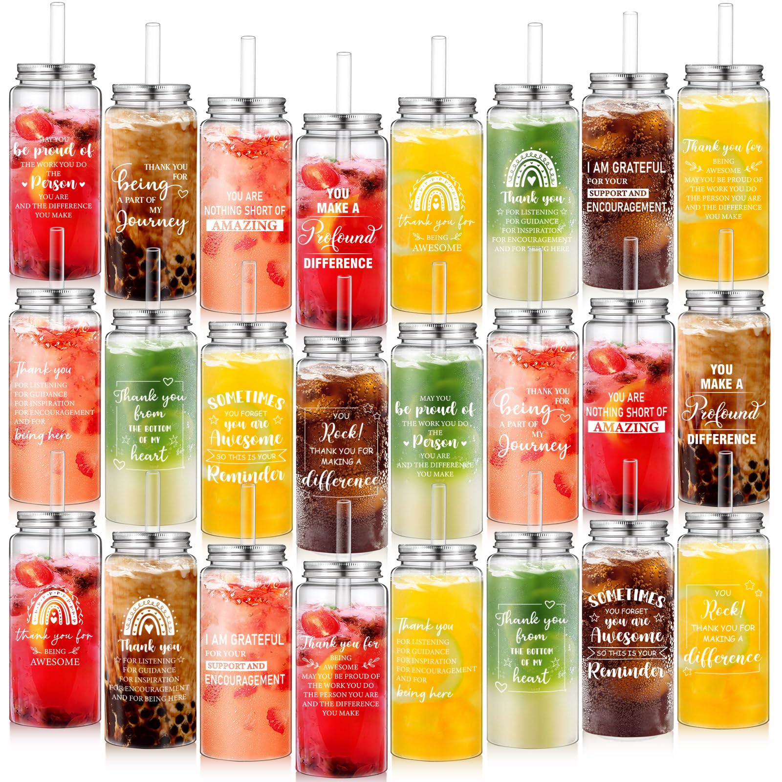 Pickmesh24 Pcs Appreciation Gifts Bulk Thank You Plastic Cups for Staff 13.5 oz Reusable Tumblers with Lid Straw Inspirational Housekeeping Week Gifts for Coworker Teacher Nurse Housekeeper