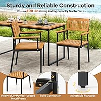 Vista 7 de Tangkula Juego de comedor al aire libre de 7 piezas para 6, mesa de comedor rectangular de madera de acacia y 6 sillones con marco de metal, agujero