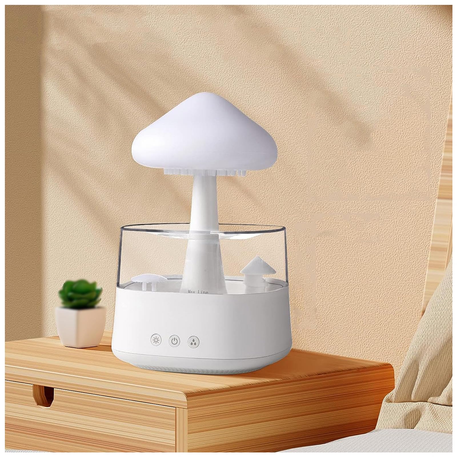 HAZARA Umidificatore A Pioggia, con Luci A LED A 7 Colori 450ml,Funzione Cronometraggio Umidificatore Fungo Pioggia, Adatto per Fare Regali,White